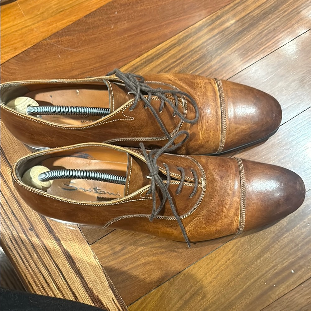 Santoni Men's Brown Leather Oxford Shoes